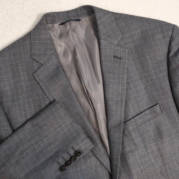 Ralph Ralph Lauren Silk Wool Blazer Men 44 Plaid Blue 2 Button Sport Coat 1 Vent